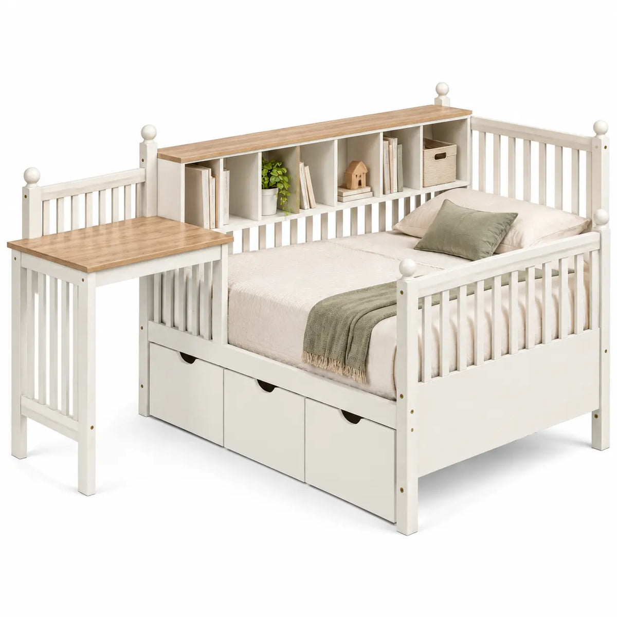 Panca, ripiani nello schienale e piano laterale, beige/marrone