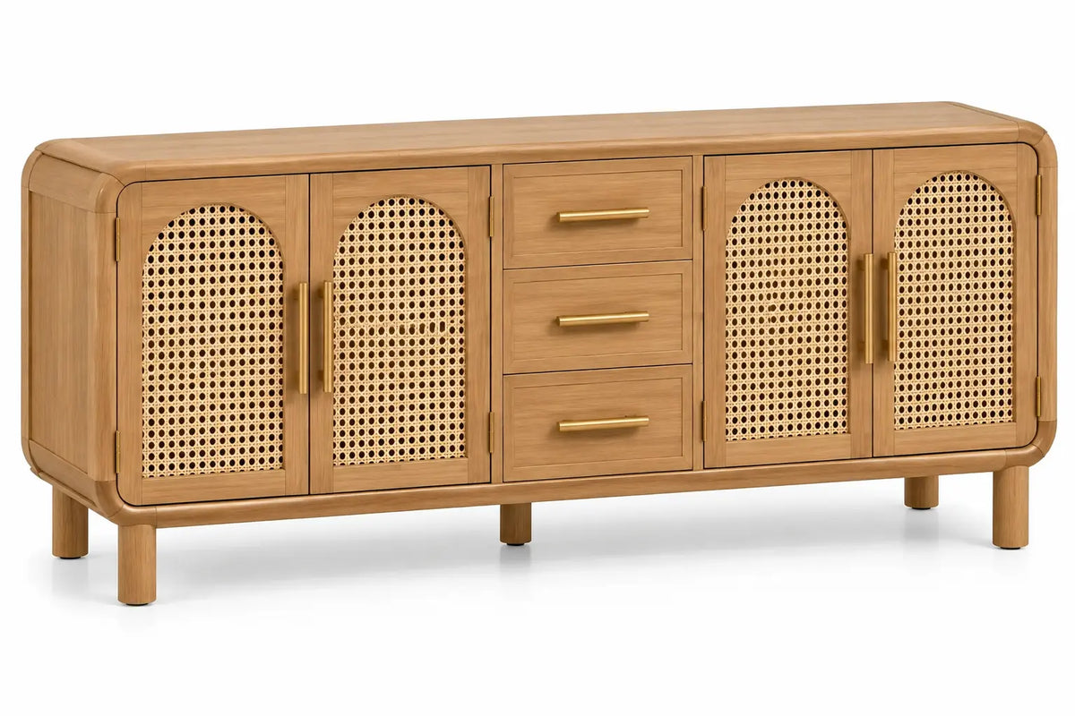 Credenza, quattro ante intrecciate e cassetti centrali, marrone
