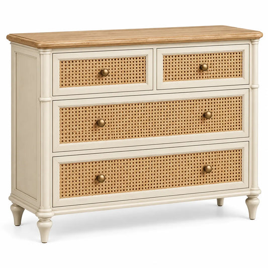 Cassettiera, quattro cassetti con frontali intrecciati, beige/marrone