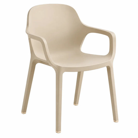 Sedia, schienale sagomato con braccioli integrati, beige