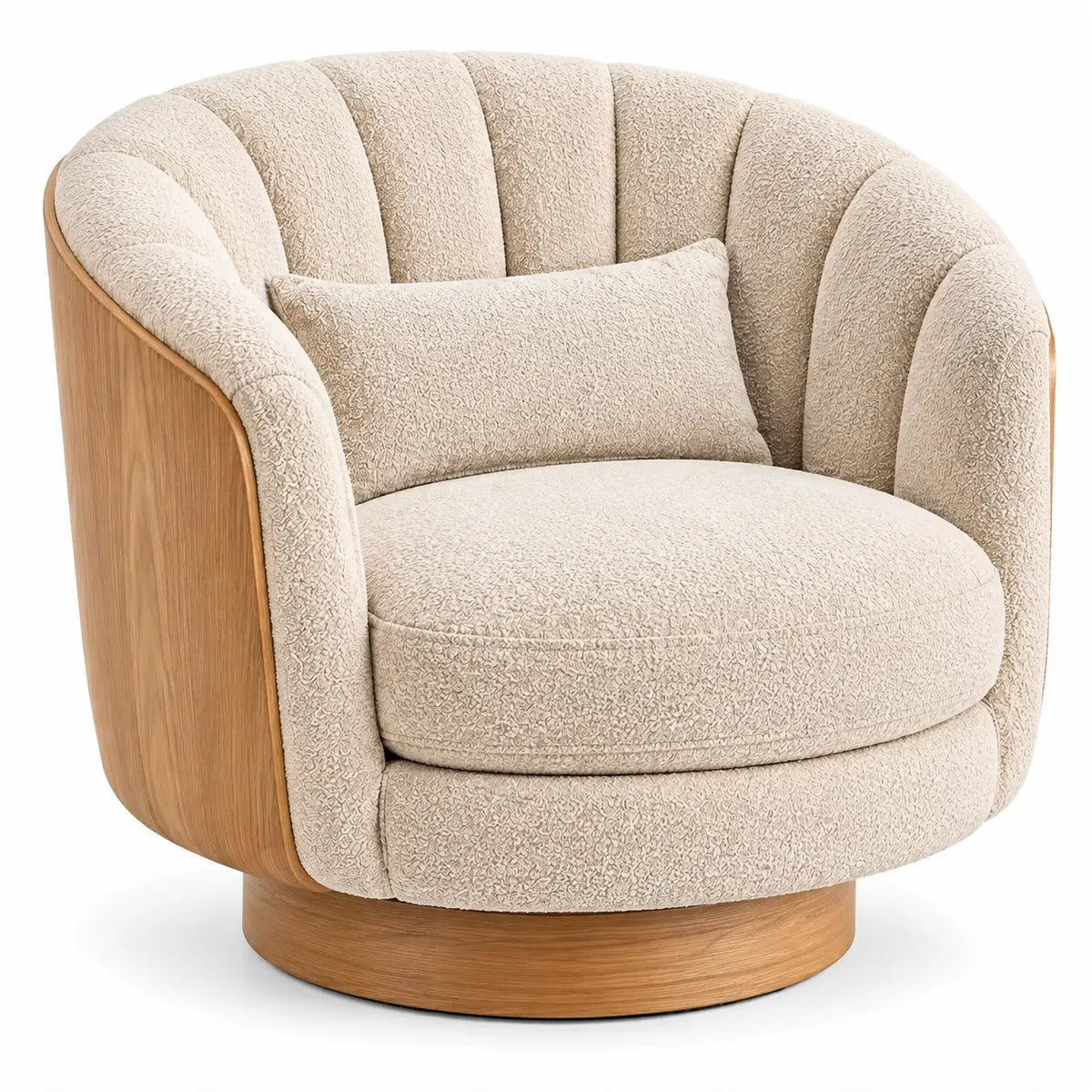Poltrona, scocca curva e base circolare, beige/marrone