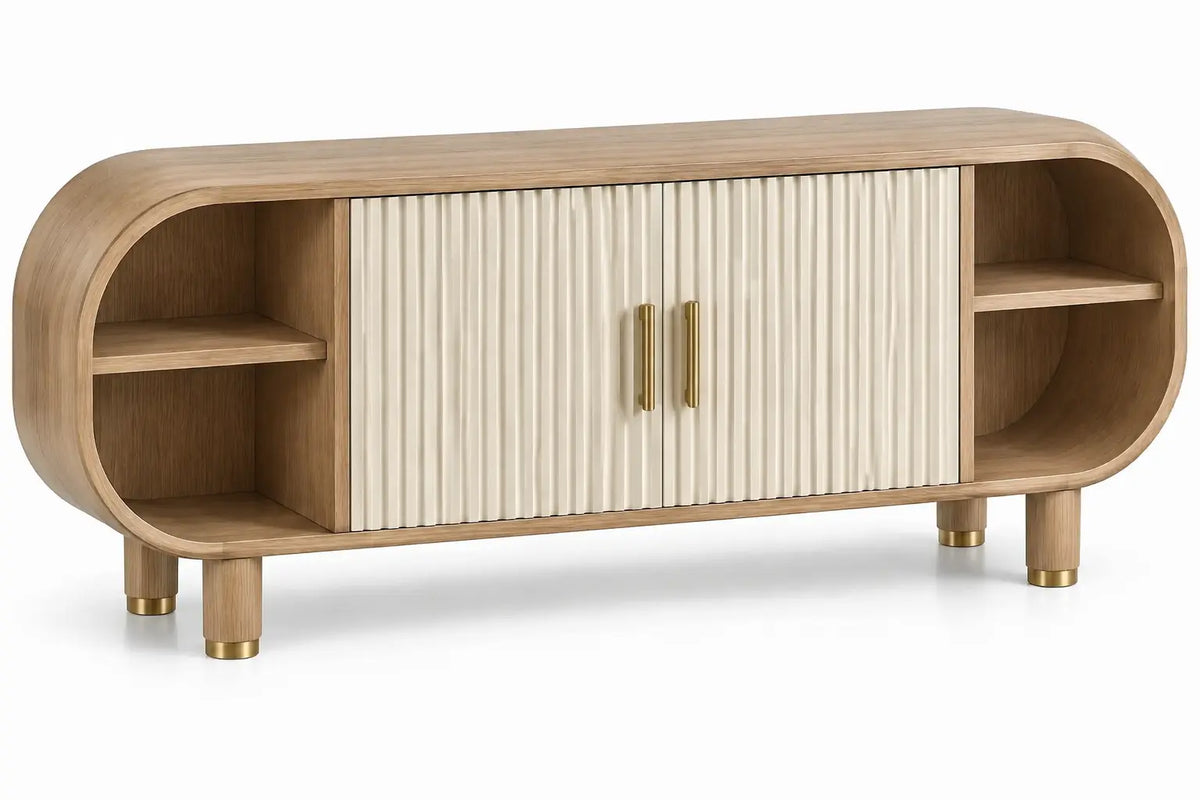 Credenza, profilo arrotondato e vani laterali, marrone/beige