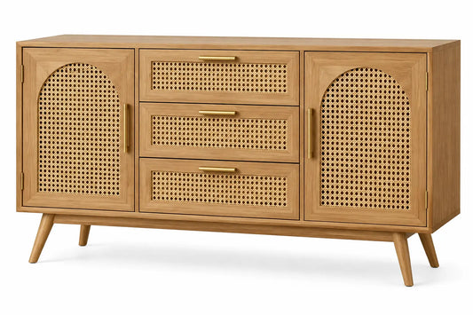 Credenza, ante intrecciate e tre cassetti centrali, marrone