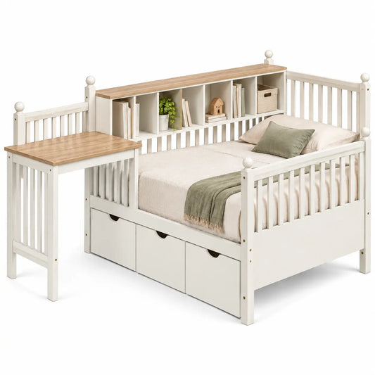 Panca, ripiani nello schienale e piano laterale, beige/marrone