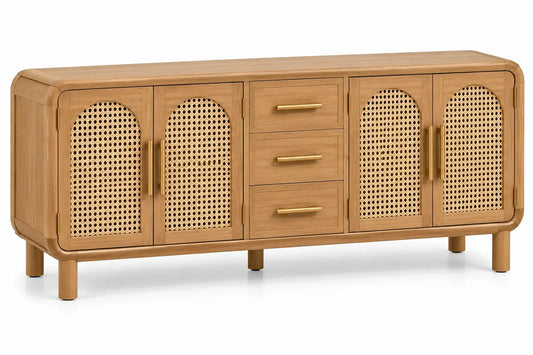 Credenza, quattro ante intrecciate e cassetti centrali, marrone
