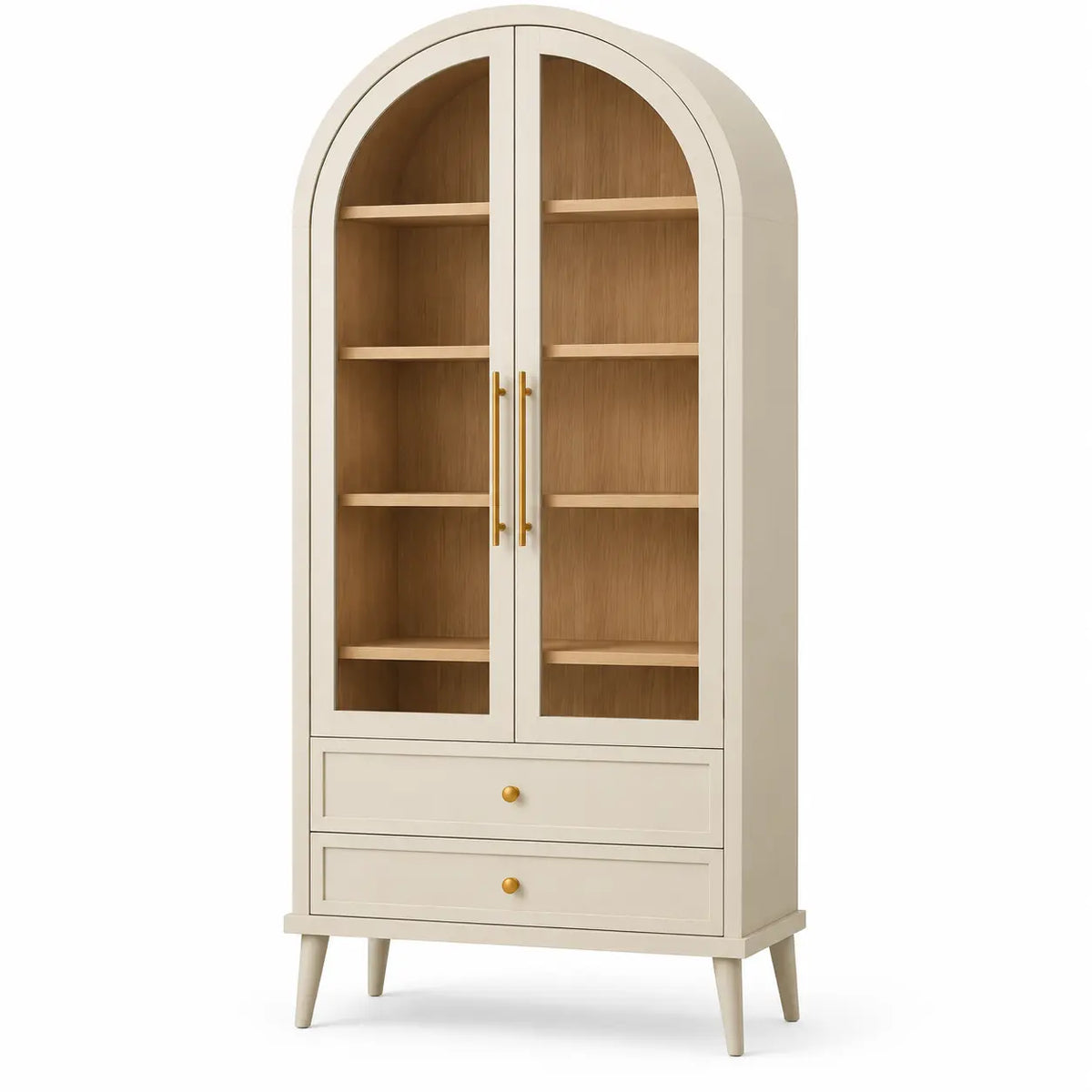 Vetrina, ante ad arco e cassetto inferiore, beige/marrone
